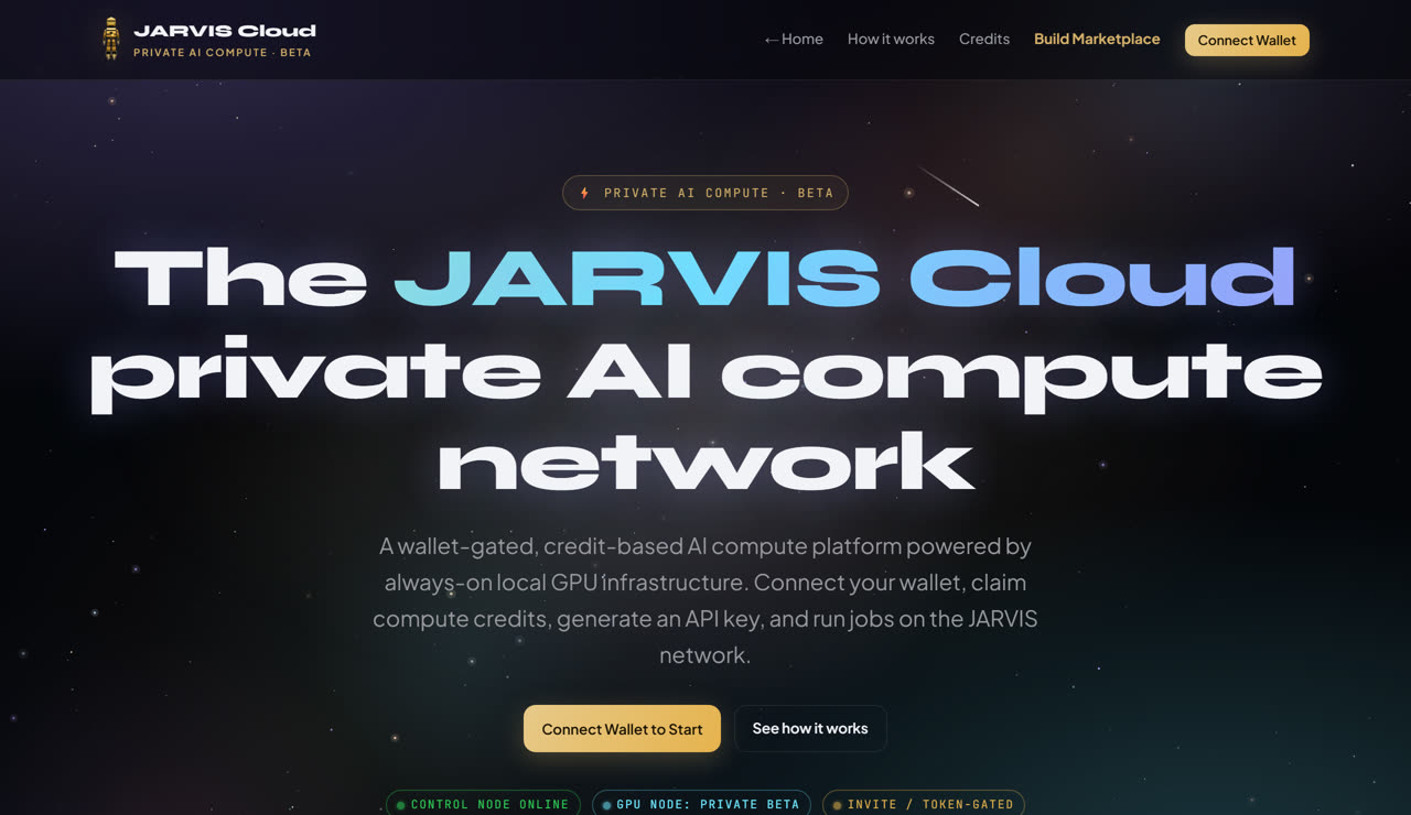 JARVIS Cloud — private AI compute network
